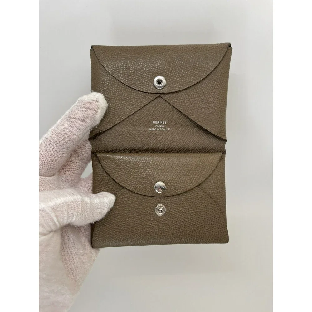 Authentic HERMÈS Calvi Veau Epsom Leather Card Holder Brown □U France/109